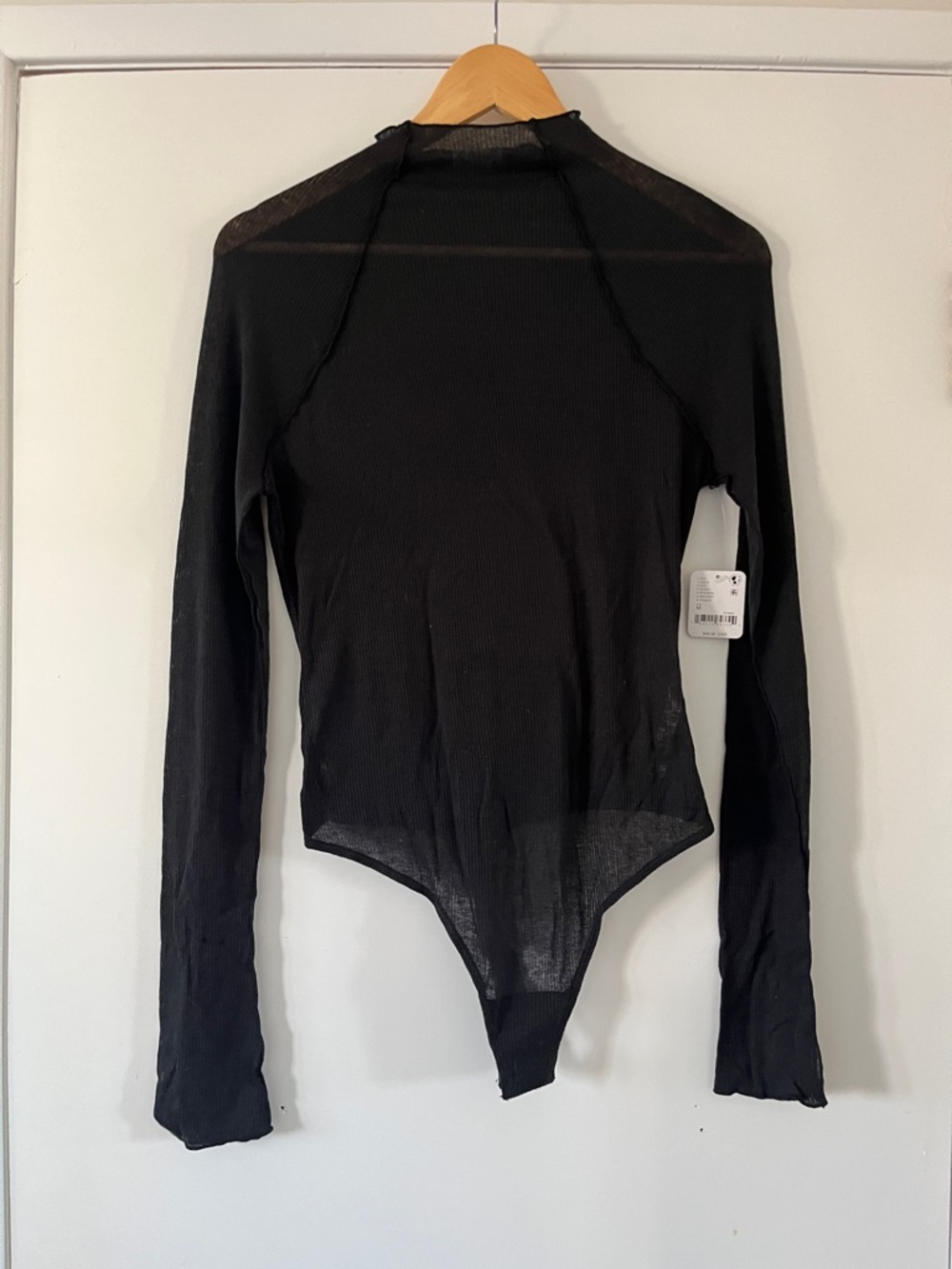 Free People Black Long-Sleeve Ribbed Bodysuit